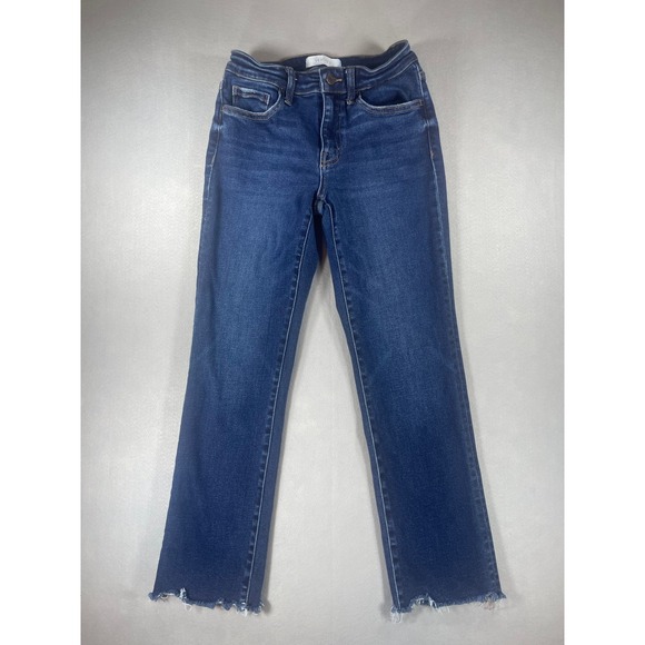 Vervet Blue Denim - Vervet Blue Womens High Rise Straight Leg Raw Hem Jeans Dark Wash Size 26 T6143